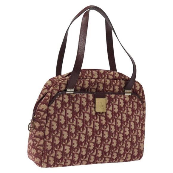 Christian Dior Trotter Canvas Hand Bag Red Gold Auth - Picture 3 of 15